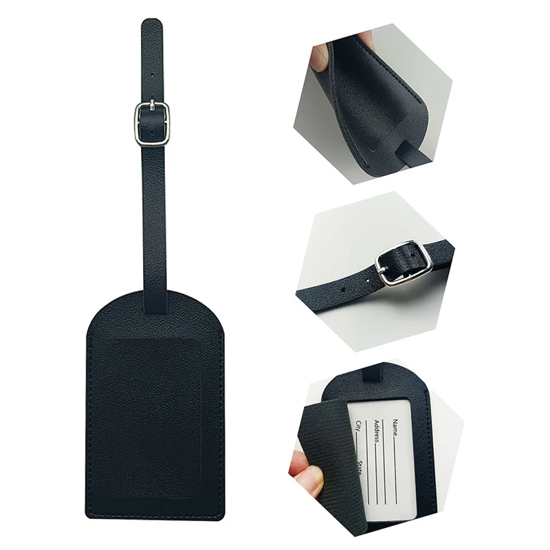 

PU Leather Luggage Tag Suitcase Identifier Label Baggage Boarding Bag Tag Name ID Address Holder Solid Color Travel Accessories