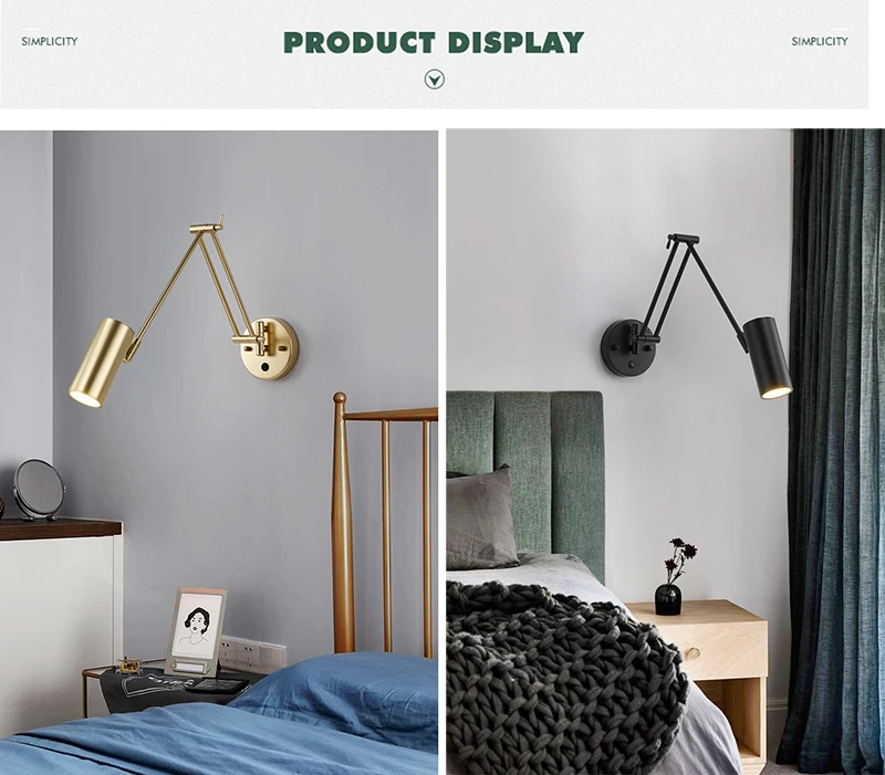 Nordic LED Wall Lamp Retractable Adjustable Wall Lights for Home Decoration Bedroom Bedside Reading Sconce Add Dimmable Function