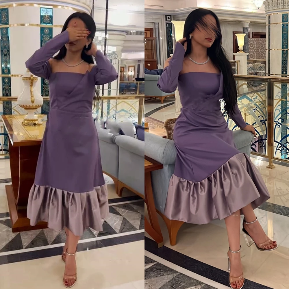 prom dress saudi arabia satin ruffles pleat draped prom a line one shoulder bespoke occasion gown midi dresses Prom Dress Saudi Arabia Satin Draped Pleat Graduation A-line Off-the-shoulder Bespoke Occasion Gown Midi Dresses