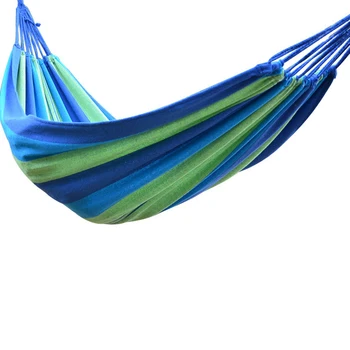 Camping Hammock Double Portable Hammock with 2 Tie Straps Colorful Stripe Cloth Hammock for Indoor Outdoor Blue 2
