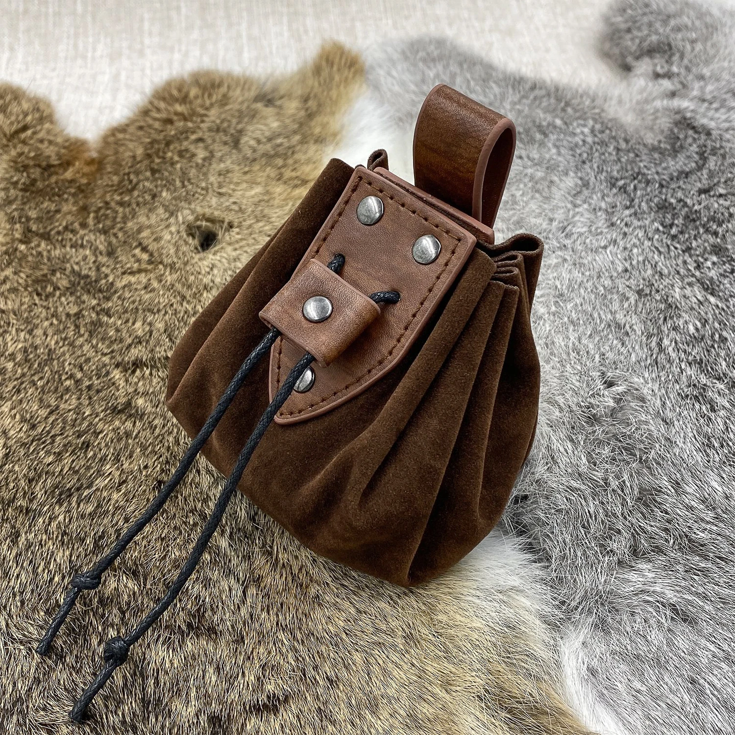 Medieval Faux Leather Drawstring Pouch Retro Nordic Portable Coin Purse Vintage Belt Pouch Dice Bag LARP Ren Faire Accessori coin purse,coin wallet,change bag