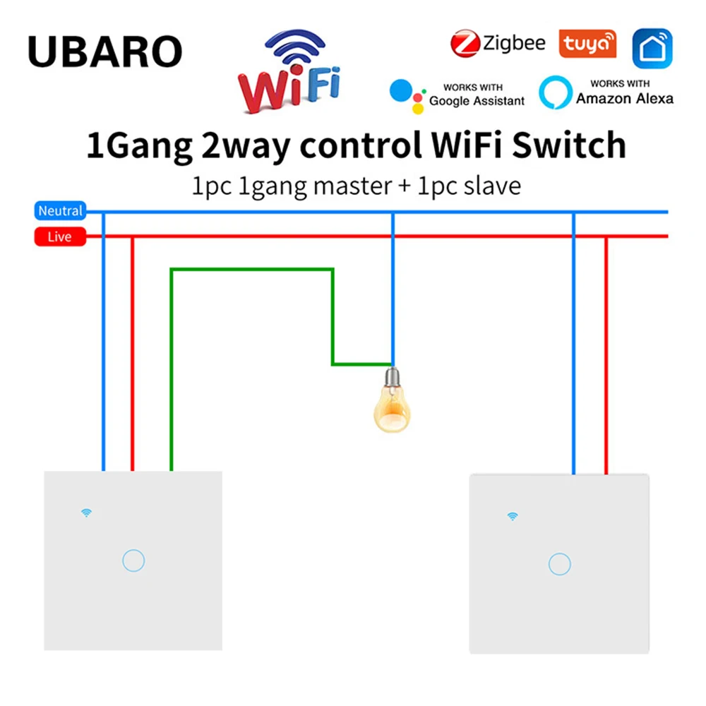Ubaro Padrão da ue Graffiti Wi-fi 1grupo de Vias Interruptor de Toque Inteligente Interruptor de Luz do Painel de Vidro com Vários Botões Sincronizaçãode Voz Remota Alexa Googlehome Cross Switch Interruptor de Luz