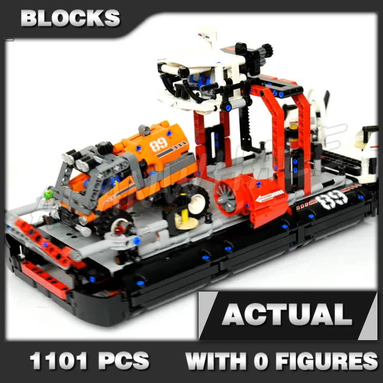 

1101pcs 2in1 Technical Hovercraft Crane Raisable Loading Platform Jet Boat 10825 Building Block Set Compatible with Model