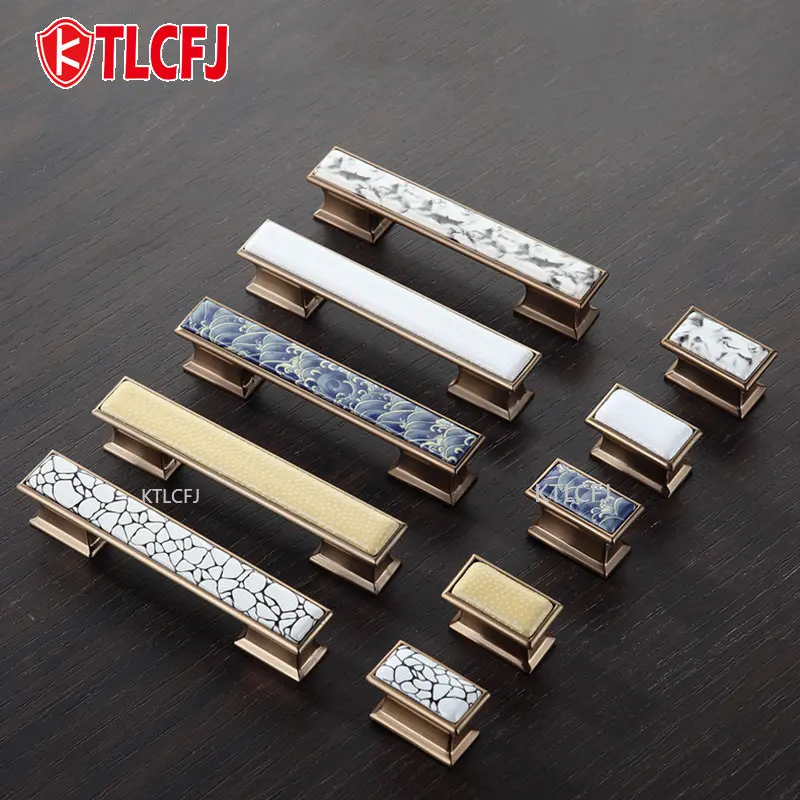 

KTLCFJ European Drawer Pulls Square Ceramic Door Handles Kitchen Cabinet Knobs Antique Furniture Handles and Handles Hardware