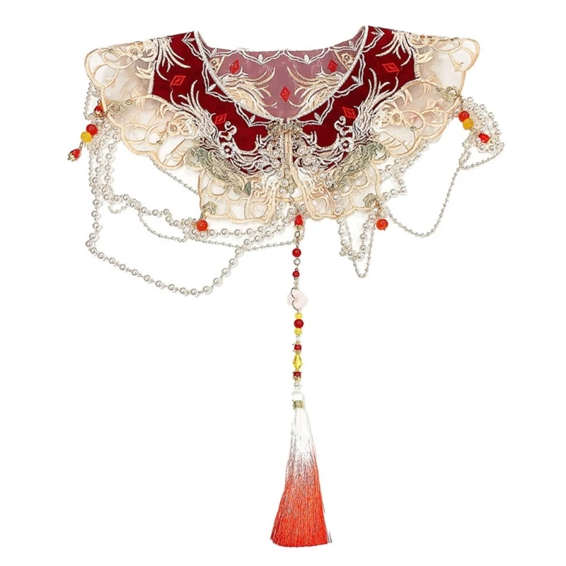 

Traditional Bride Shawl for Women Hanfu False Collar Tassels Shawl Cloud Collar