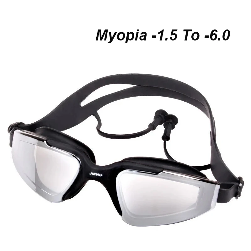 Gafas de natación para adultos, hombres y mujeres, adolescentes, miopía, antivaho, HD, dioptrías, deportes acuáticos, gafas con tapones para los oídos,-1,5 a-6,0