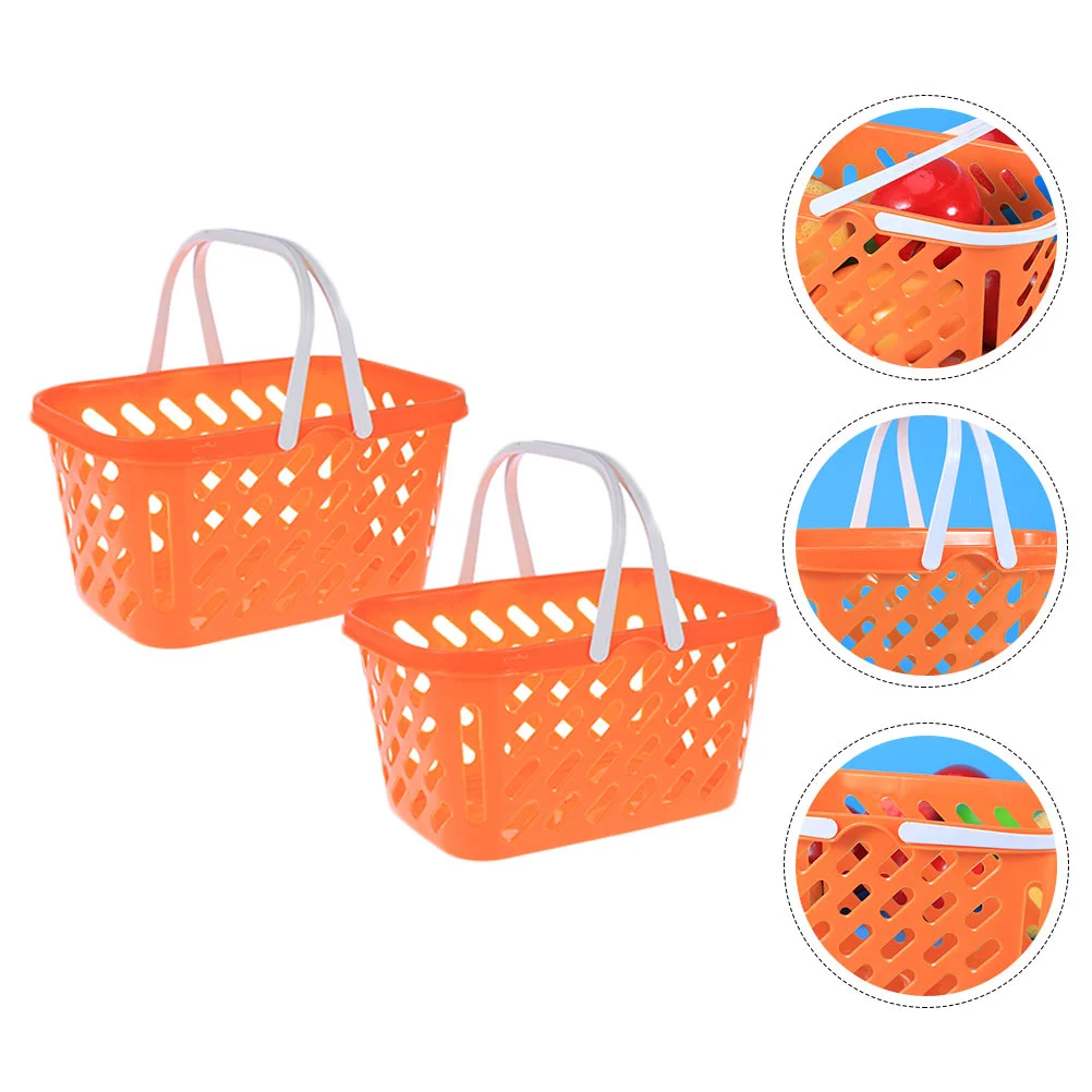 

2 Pcs Shopping Basket Portable Grocery Toys Kids Abs Raw Material with Handle Picnic