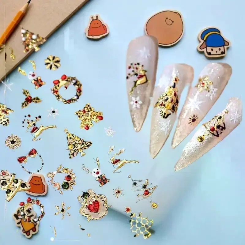 Cute Christmas Style Colorful Lights Polka Dot Christmas Tree Nail Art Stickers Bow Nail Art Print Embossed Stickers Nail Decor