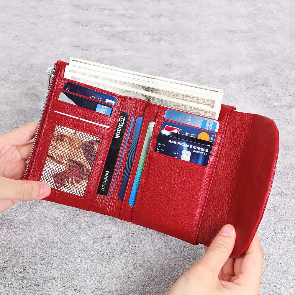 Red Leather Women Wallet Credit Card Holder Evening Clutch