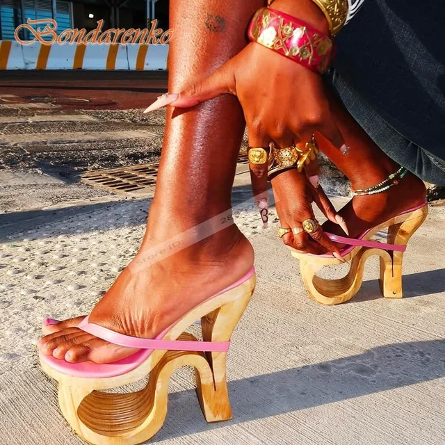 Strange Style High Heels Sandals Straps Slip On Hollow Sexy Ladies Sandals Summer Shoes Designer Party Casual Open Toe Fashion 1