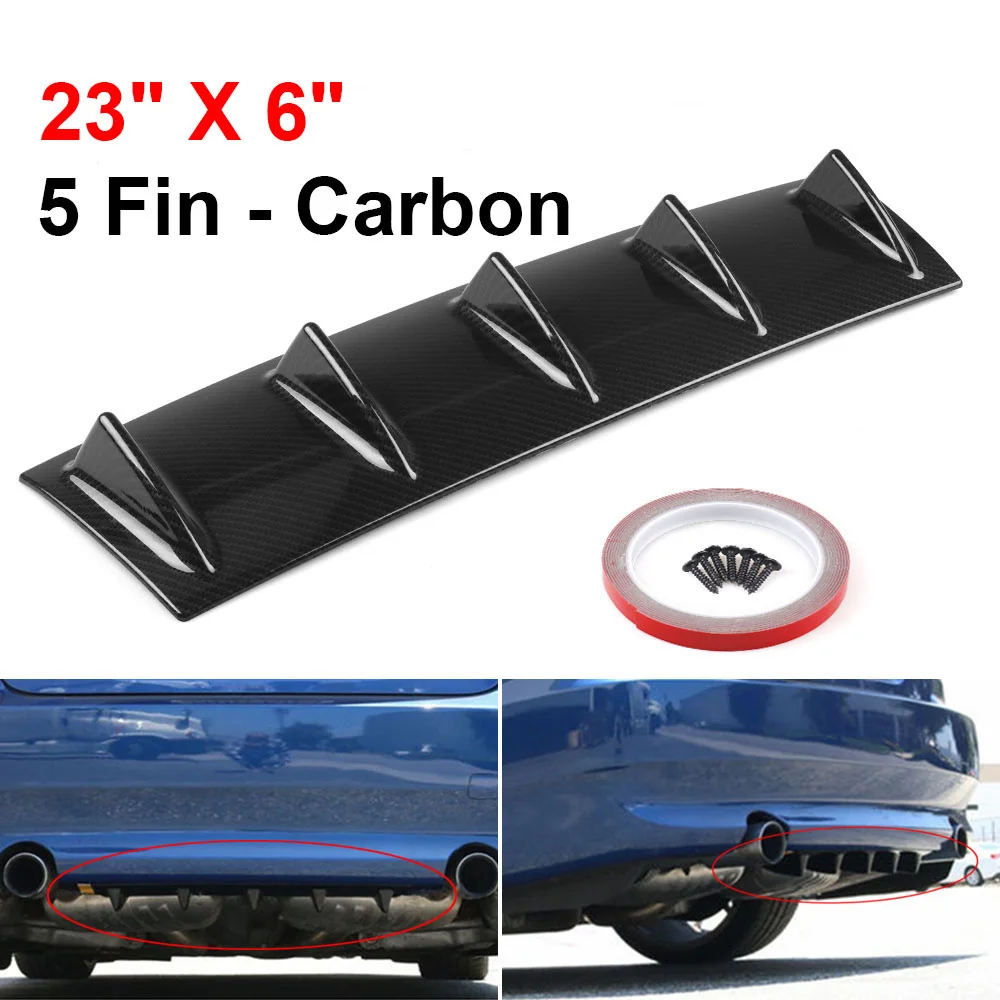 ABS Plastic Universal Black/Carbon Rear Bumper Lip Diffuser Spoiler 5 Fin Car Back Bumper Lip Deflector Splitter Car-Styling