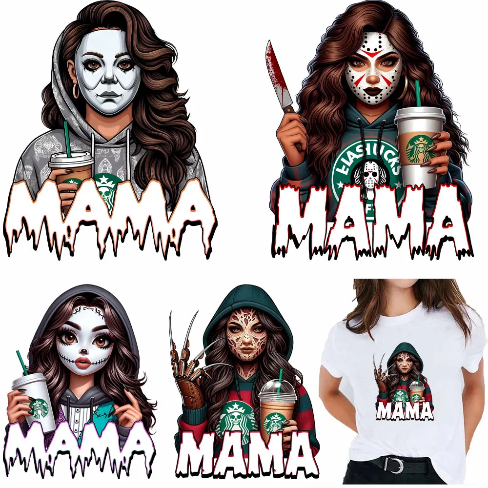Horror Movie Mama Heat Tranfer Shirt Iron On Patches Cute Parches Iron On Diy Accessory Heat Transfer Clothes Stickers Fashion