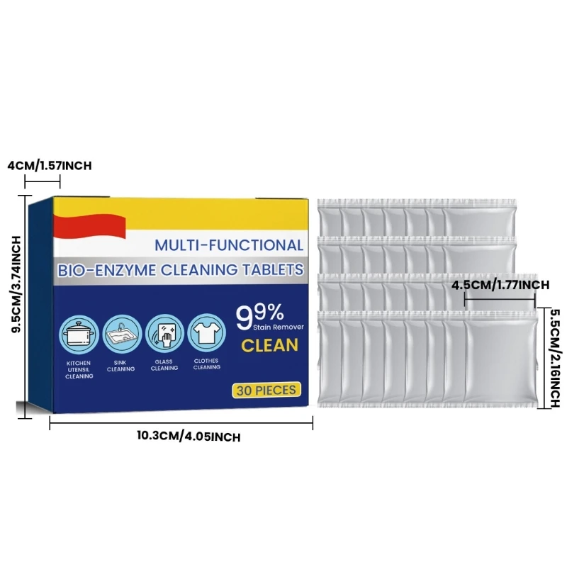 30/60Pcs Multi-functional Bio-Enzyme Cleaning Tablets Laundry Effervescent Tablets Cleaning Effervescent Tablets