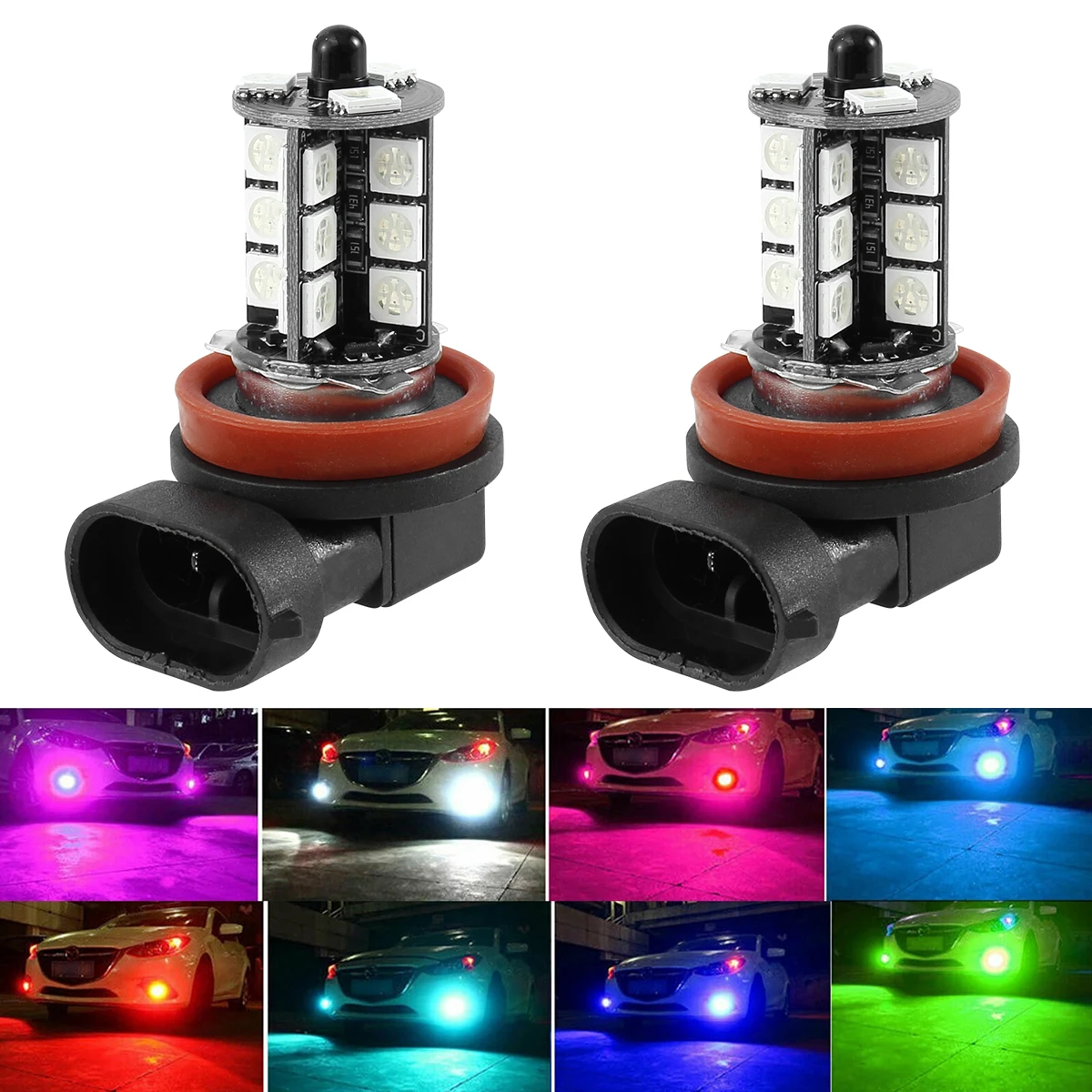 RGB car fog light H8/H11 27 LED headlight 360° beam 4 modes with remote control strobe light 1