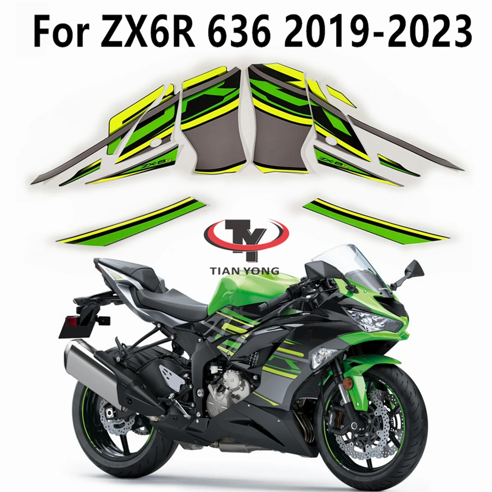 

For ZX6R ZX 6R 636 2019-2020-2021-2022-2023 Decal Sticker Full Fairing Kit Green Yellow Gray Striped Prints Silkscreen Applique