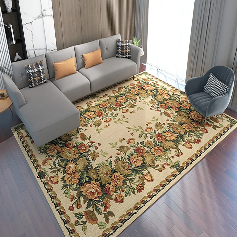 Retro Type Flower Carpet Luxury Large Area Living Room Carpets Comfortable Refreshing Bedroom Rug Art Home Aesthetic Rugs Tapete