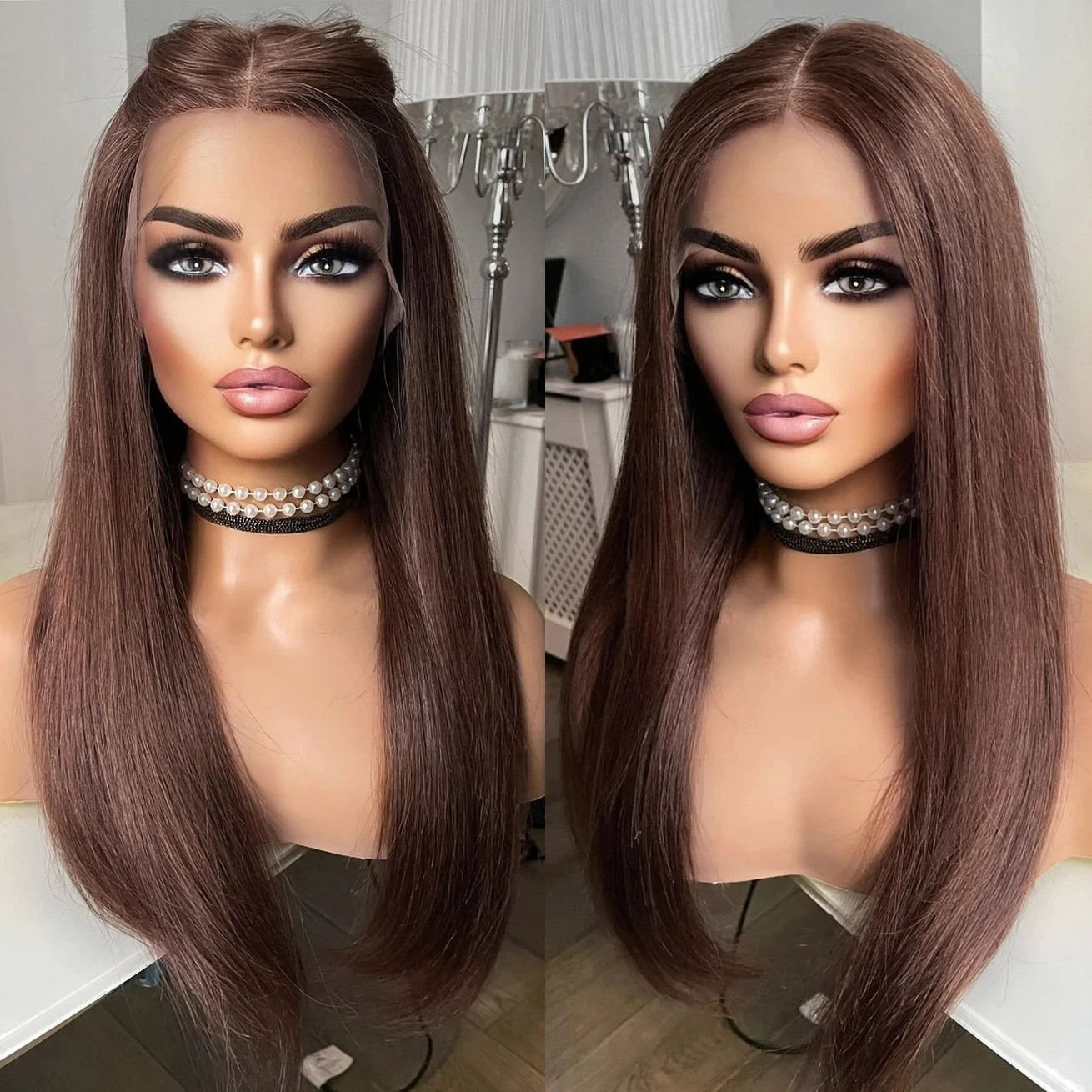 

ZXBMALWIGS Silky Straight Brown Black Wig Heat Resistant Synthetic Hair Brown Lace Front Wigs for Women Daily Use Hairline