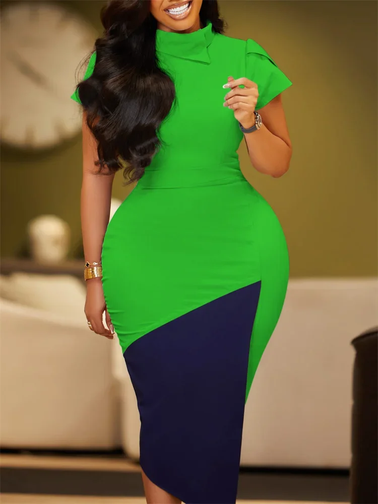 Wmstar Women Dress Sexy Summer Diagonal Neck Line Elegant Short Sleeve Office Lady Outfit Pencil Dresses Wholesale Dropshipping