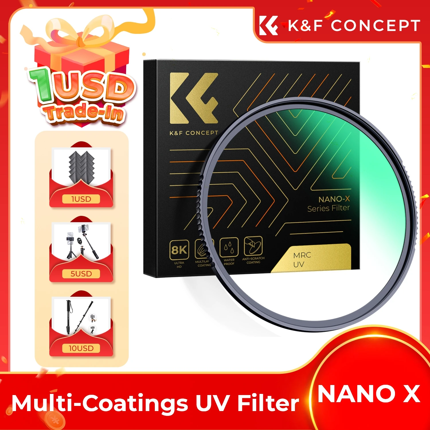 Filtre UV MCUV Nano-X K&F Concept - Imperméable, Verre Japonais, 28 Couches, Compatible 58mm