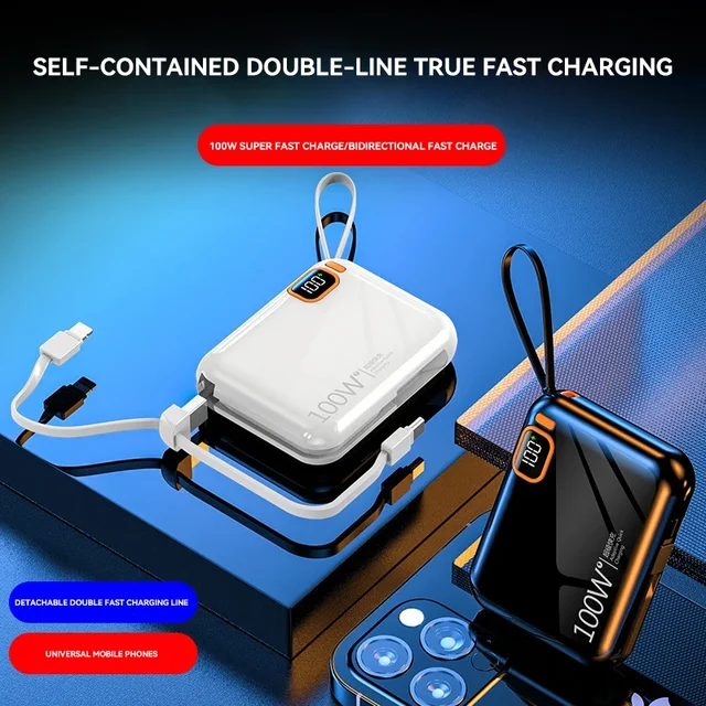 New 30000mAh 120W Portable Power Bank High Capacity Cable Two-way Fast Charging Mini Powerbank For Xiaomi iPhone Samsung 2024 5