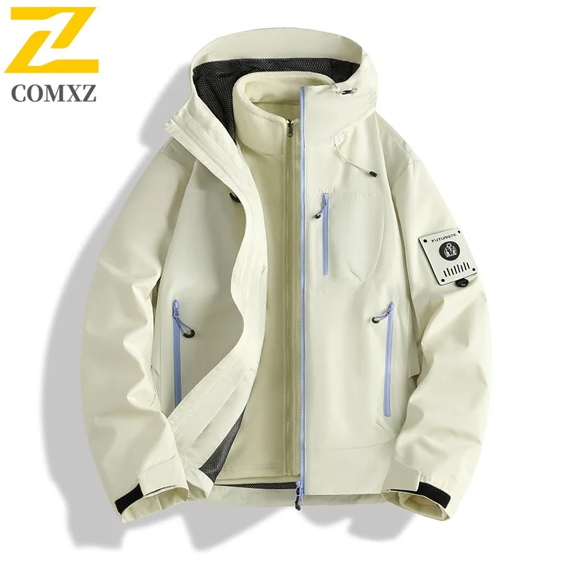 COMXZ Men's Windbreaker Jacket Windproof Loose Detachable Hood Hiking Camping Coat Travel Comfortable Wear Resistant Outerwear