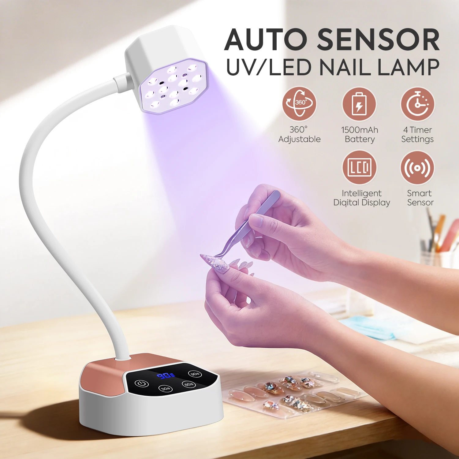 다이아나뷰티 UV LED 네일 램프 데스크탑 충전식 네일 드라이어 4단계 타이머 설정 및 자동 센서 휴대용 UV 라이트