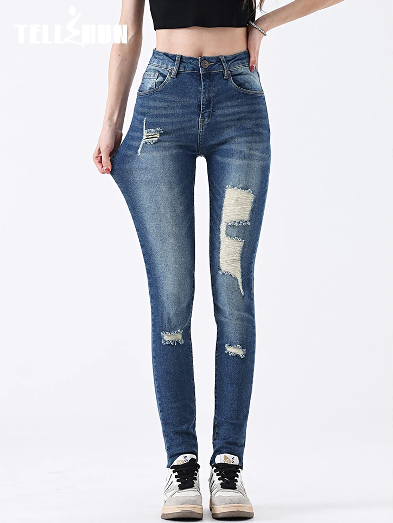 

Женские облегающие эластичные брюки-карандаш Rippe со средней талией, пикантные джинсовые брюки, модные эластичные облегающие повседневные брюки, уличная одежда, новинка 2023