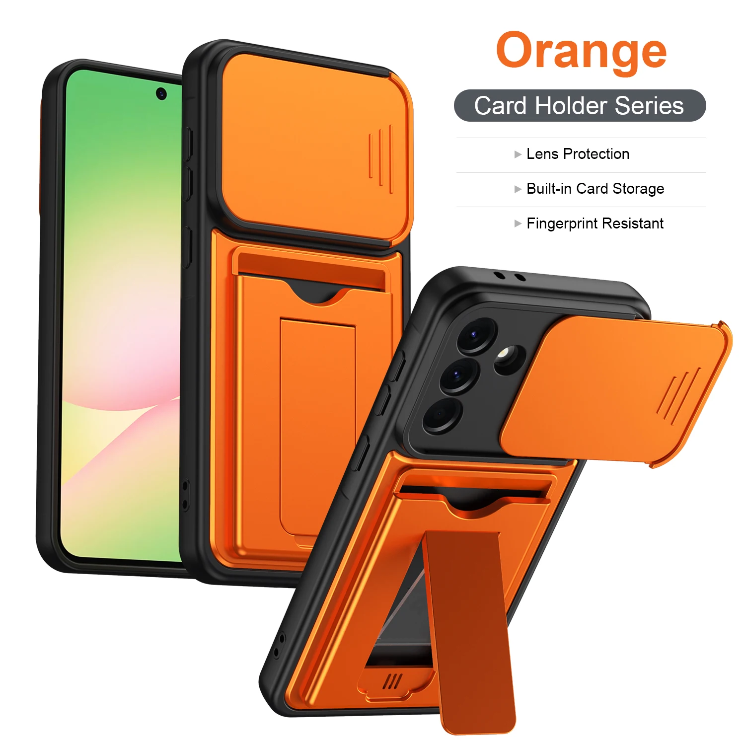 Mech Sliding Lens Card Holder Phone Case with Anti-Fall Protection