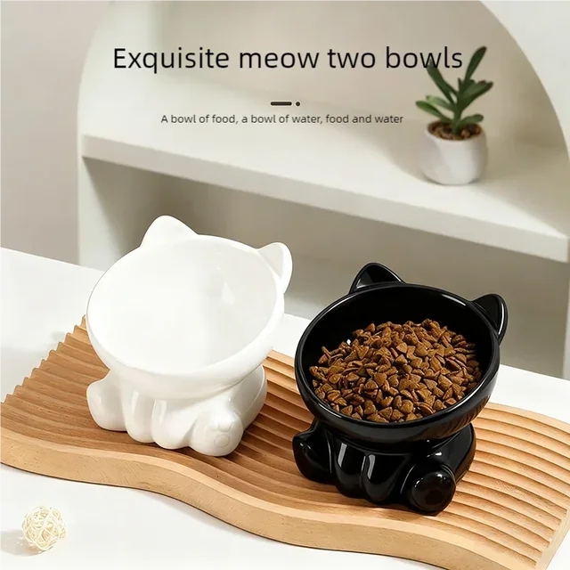 Ceramic Pet Feeding Bowl Anti-Spill Tilted Cat Bowl Dog Bowl Protect Neck Prevent Black Chin Non-Slip Base Pet Supplies 3