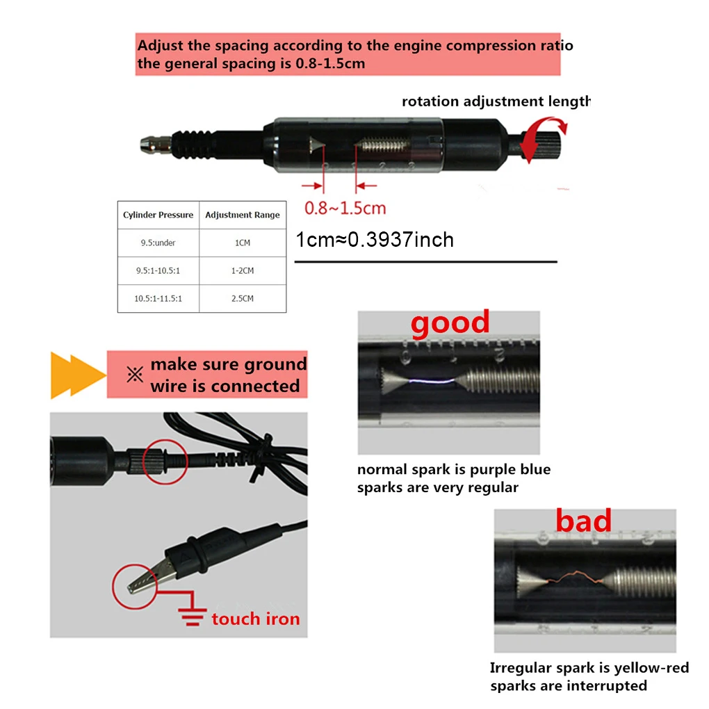 Spark Plug Tester Car Diagnostic Tool Universal Car Spark Plug Tester Ignition Coil Detector Diagnostic Automotive Car Repair Tool Auto Ignition System Test tool