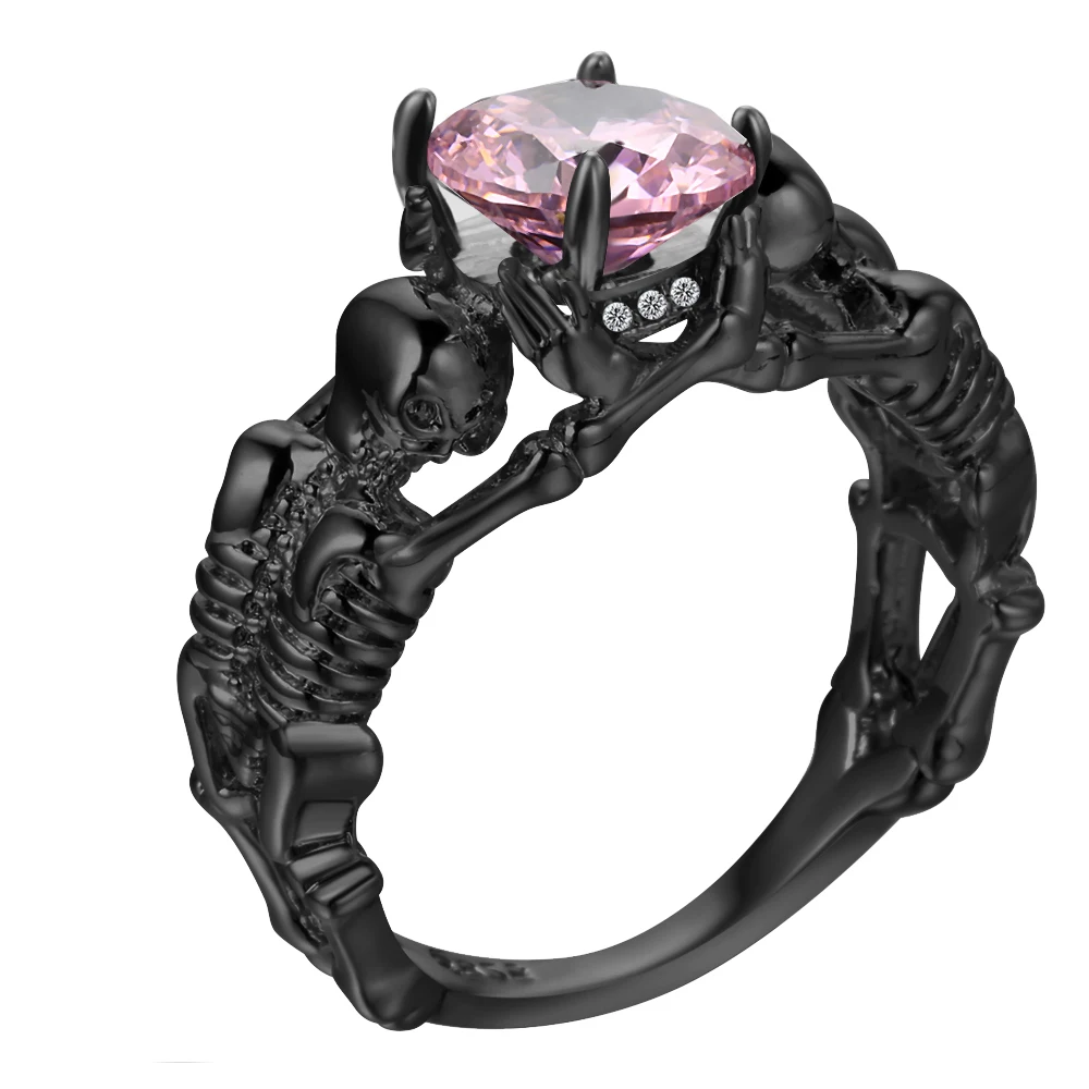 UFOORO Ghost Evil Skull Skeleton Ring Black Stone Punk Men Engagement Ring 5-12 Royal Blue Black Pink Green Men Jewelry