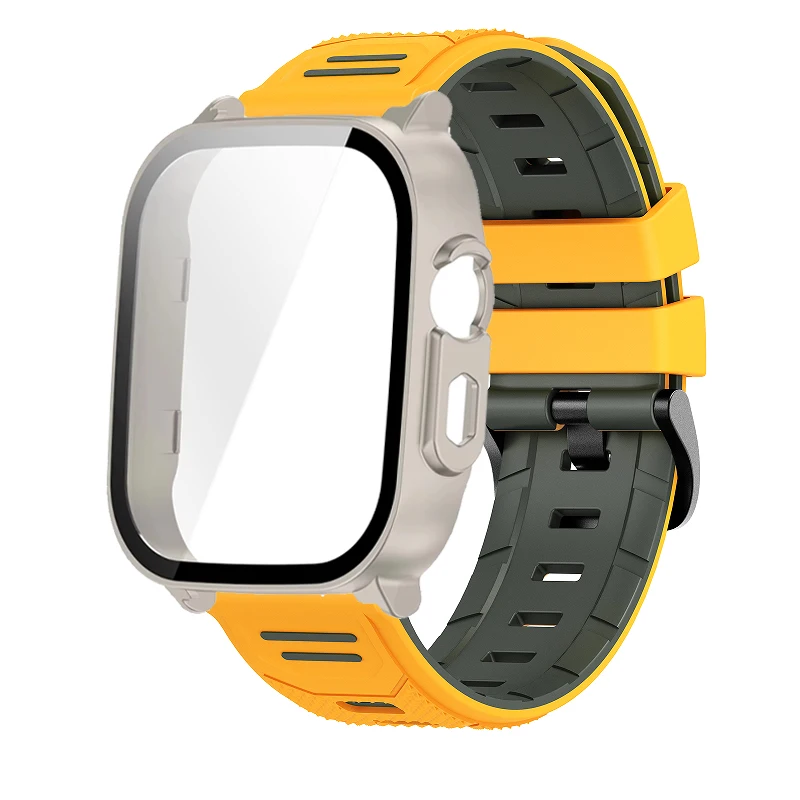 Breathable Silicone Strap with PC Glass Case – 2-in-1 Bracelet and Screen Protector