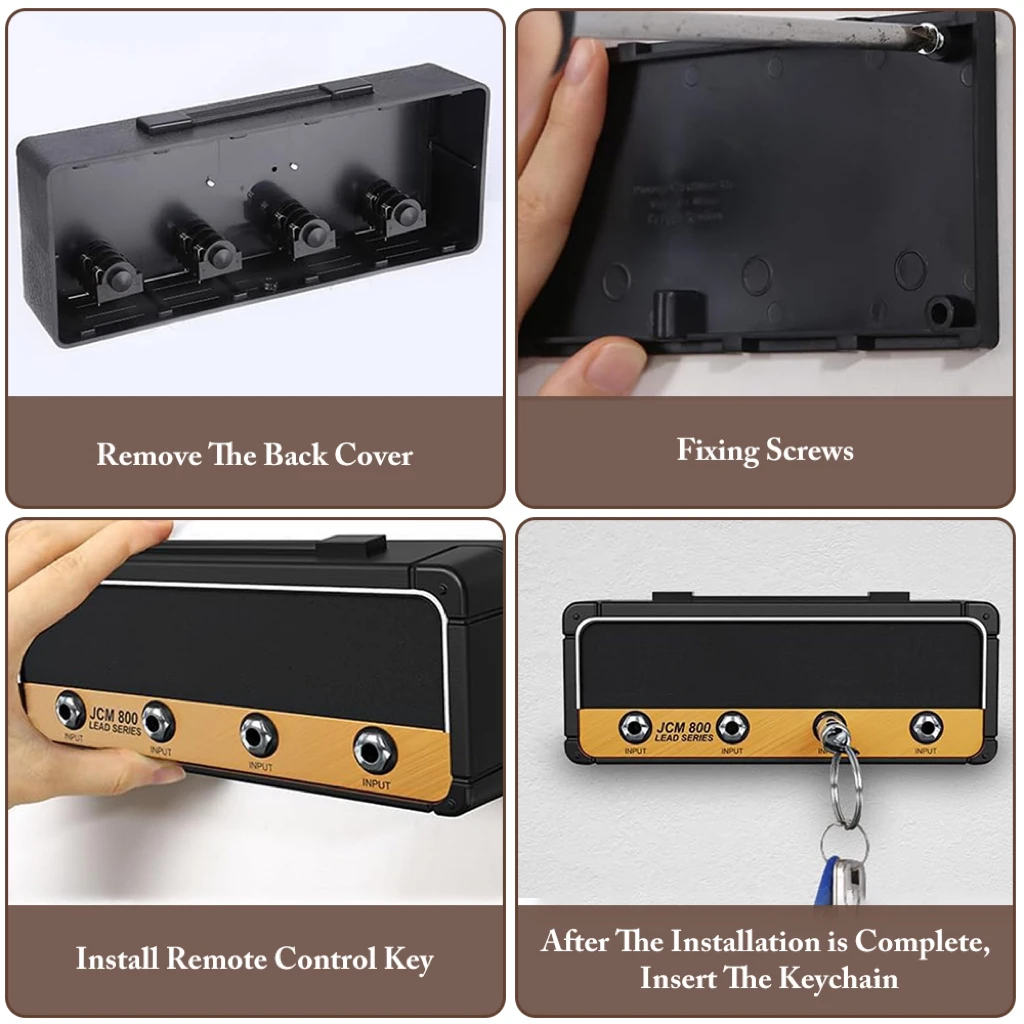 Wall mounted key holder, retro rock, Plastic, Black/Gold 3