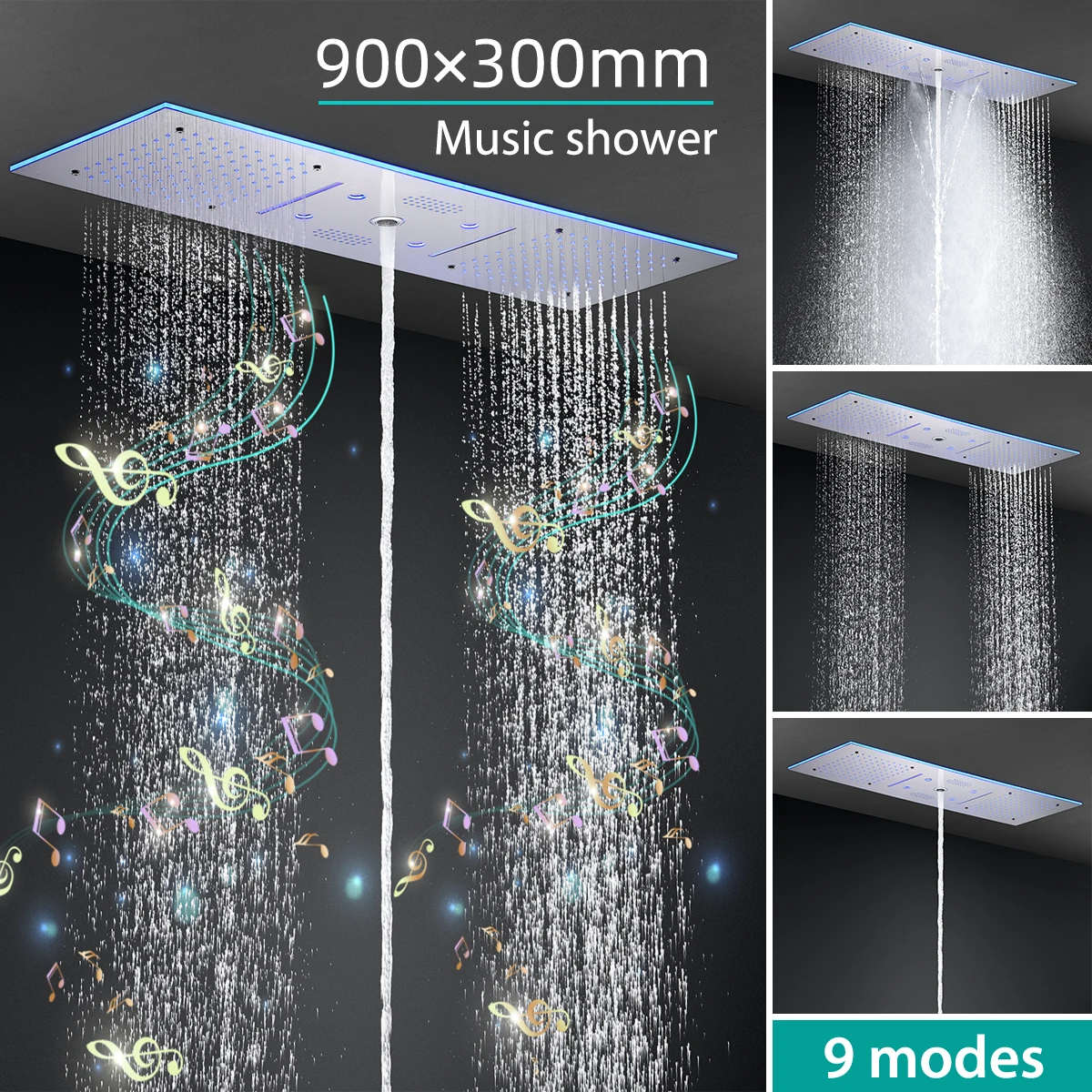 900x300mm 36x12Inches High Quality Ceiling Shower Head Panel Faucet Set Bluetooth Music Constant Temperature Mixer Valve Kit