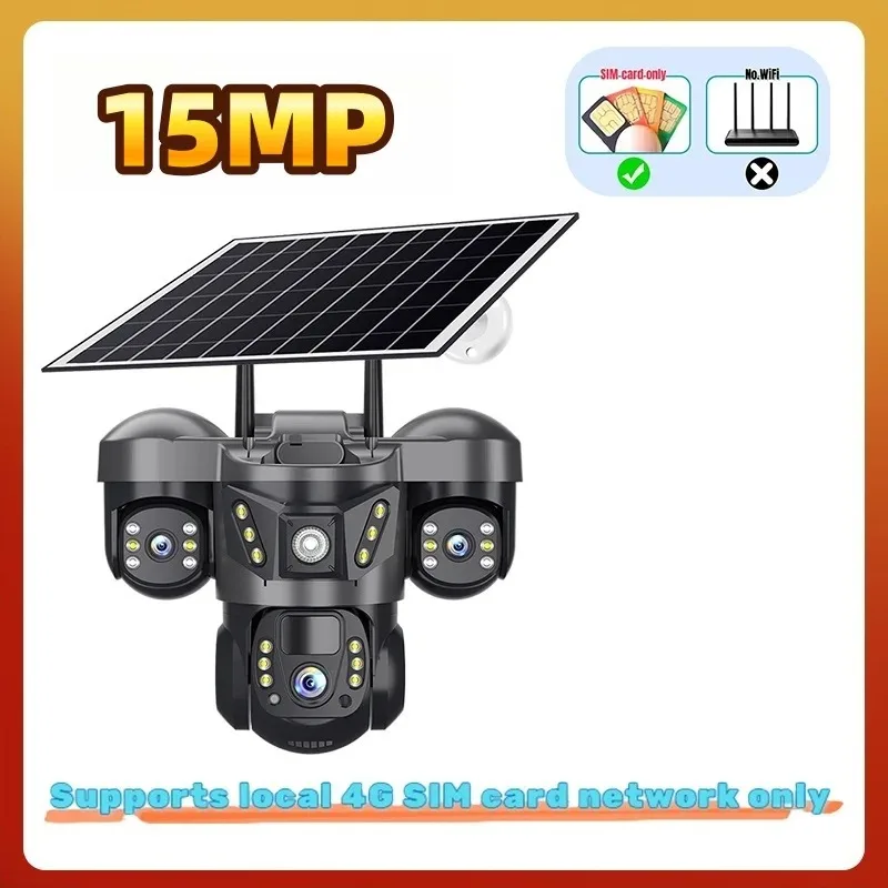 2er-Pack 15 MP 10X Zoom Triple Lens 4G Solarkamera Outdoor Triple Screen CCTV PIR Bewegungserkennung Sicherheitsüberwachung V380 Pro