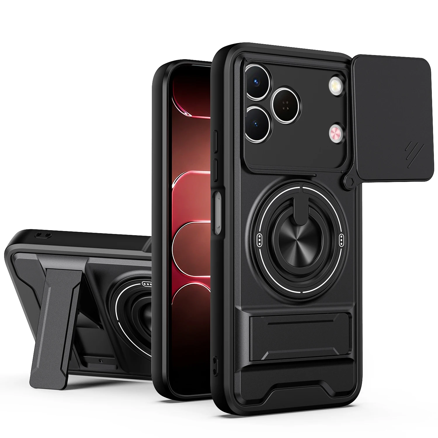 Rotatable Slide Camera Protection Ring Stand Shockproof Phone Case Cover