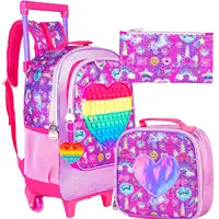 Rolling Backpack for Girls and Boys,Kids Unicorn Dinosaur Bookbag with Roller Wheels, Suitcase School Bag Set 1
