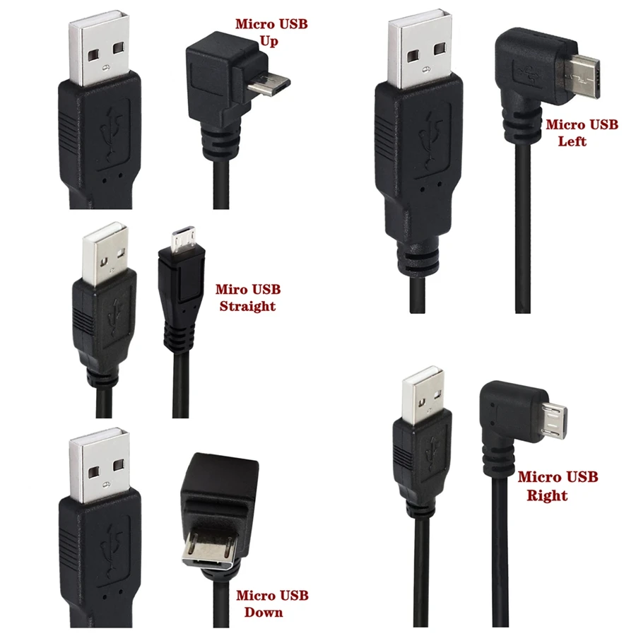 마이크로 USB/미니 USB 5핀 남성형-USB 남성형 어댑터, 90도 이중 굽힘(위/아래/왼쪽/오른쪽), 짧은 케이블 25CM/1M/3M/5M