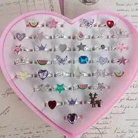 12/36PCS Cute Adjustable Rings for Children Girls Pretend Play Makeup Ring Jewelry Watermelon Iceream Heart Enamel Ring 1