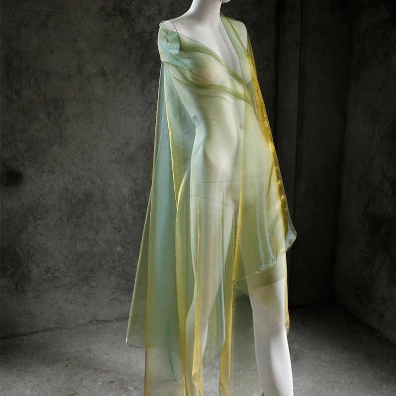 Yellow-green light water silk gauze liquid organza gauze fabric dress skirt coat clothing designer fabric