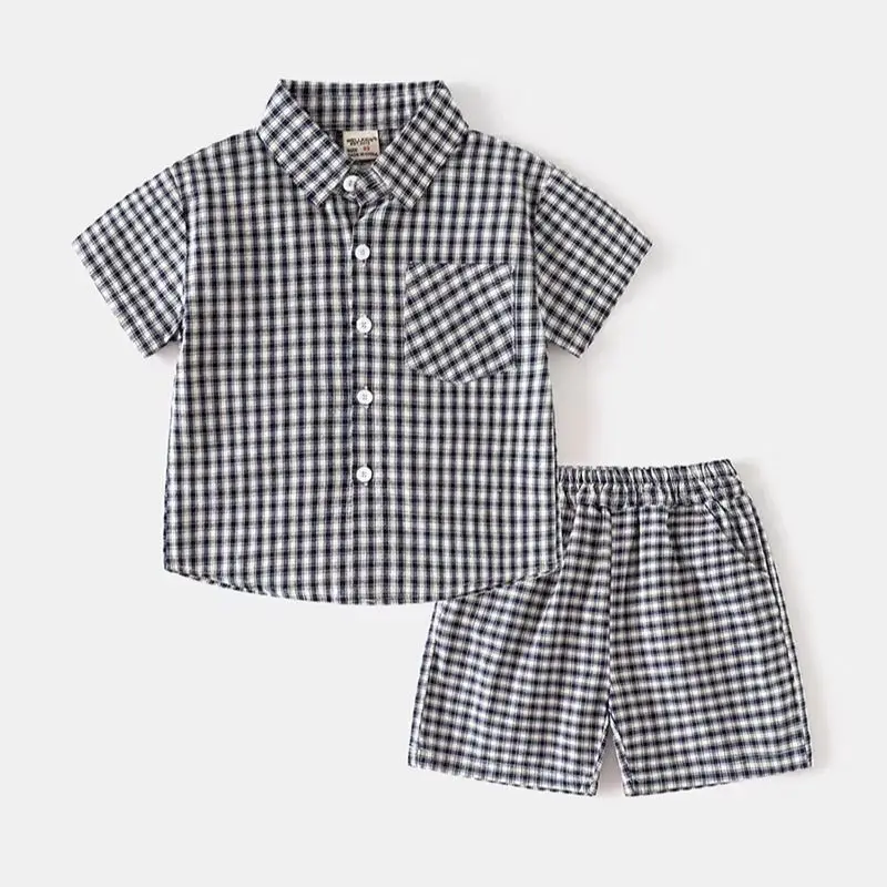 Boys Plaid Short Sleeve Polo Set