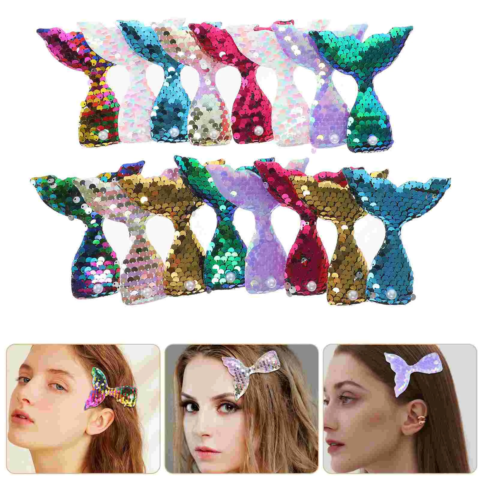 

Children's Fishtail Hairpin Sequin Mermaid Clips Accessories for Girl Glitter Duckbilled Tiara