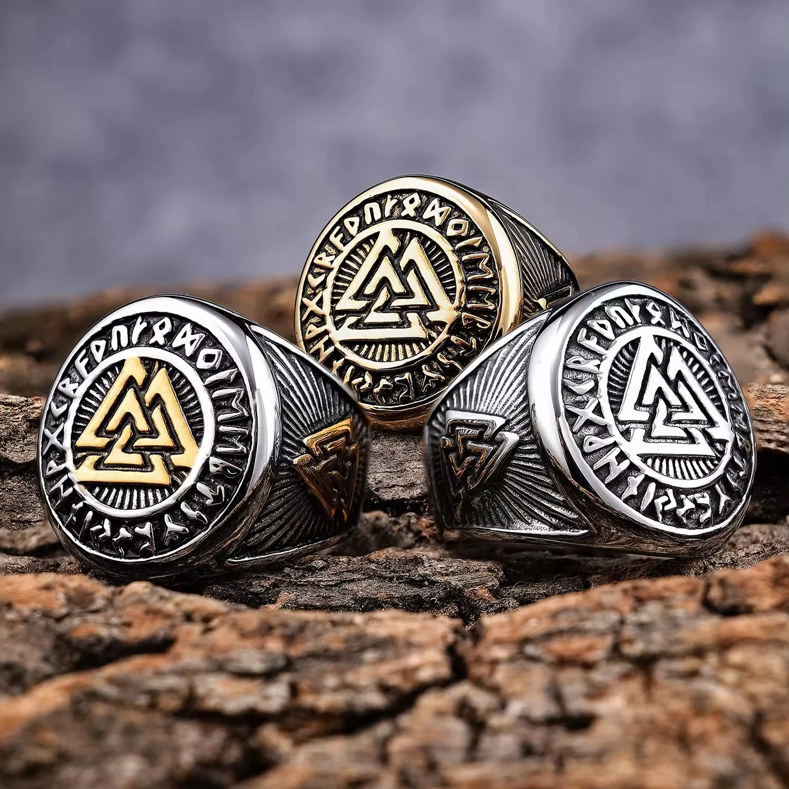 

Unisex High quality nordic jewelry vintage stainless steel jewerely triangle amulet rings