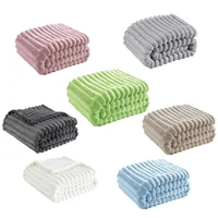 Striped Flannel Blankets For Beds Solid Pink Blue Color Soft Warm Mink Throw Sofa Cover Bedspread Beach Airplane Travel Blankets 2