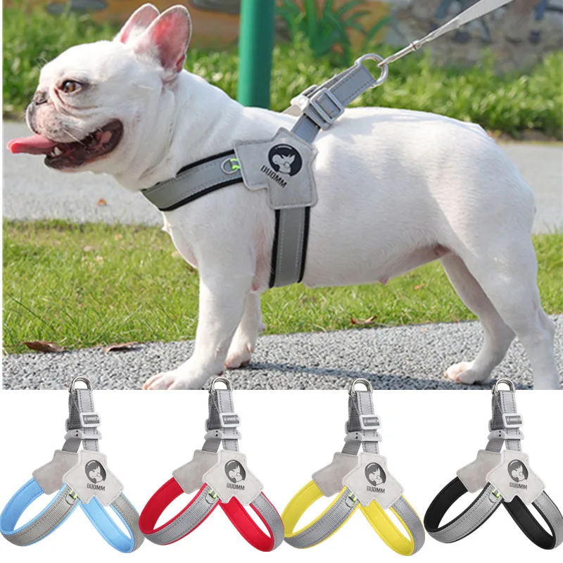 Coleira Peitoral Ajustável para Cães e Gatos, Colete Refletivo de Malha para Cães Pequenos e Grandes, Coleira Peitoral para Bulldog Francês, Treinamento e Passeio
