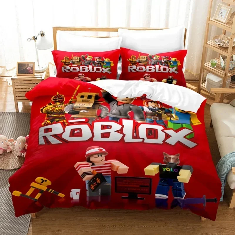 ROBLOX Game Surrounding Children's Anime Student Dormitory Bed Sheet Quilt Cover Three-piece Home Bed Three-piece Set Boys Girls 4