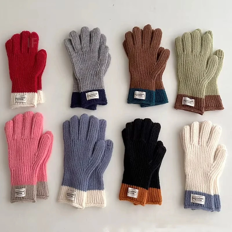 Winter Wool Kids Gloves Korean Solid Color Knitted Mittens Autumn Thicken Warm Children Boy Girl Full Finger Gloves