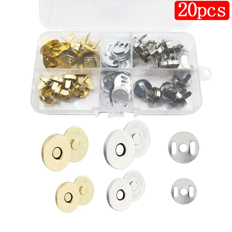 Set of 20 magnetic button fasteners for DIY crafts, sewing, knitting, wallets, bags, clothes and leather
