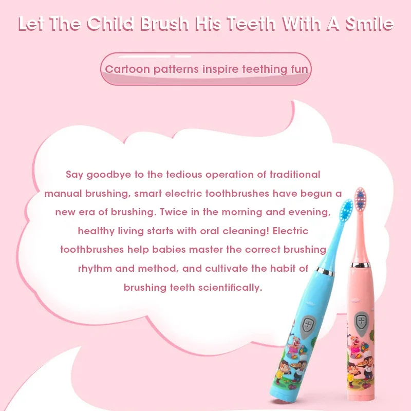 Children Electric Toothbrush Ultrasonic Cleaning Safe Soft Bristles Rechargeable Home Use Kids Oral Hygiene