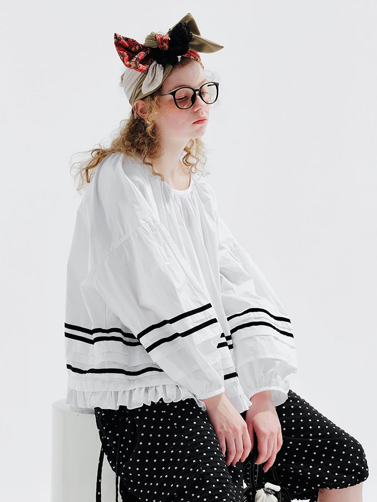 Imakokoni's original 2023 Spring and Autumn White Shirt Women's Doll Shirt Casual Long Sleeve Top Thin Women's Wear 234038 airtac original acq series 25mm bore size thin cylinder acq25x5x10x15x20x25x30x35x40x45x50